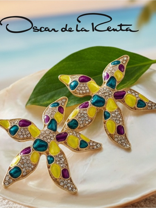 Oscar de la Renta Jewelry - Oscar de la Renta Golden Starfish Enamel & Sparkling Crystal Earrings ✨ Pierced